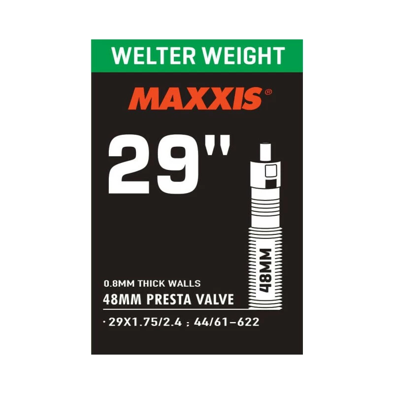 Maxxis Schlauch Welter Weight 0.8mm, Presta RVC 48mm (LL), 29x1.75-2.40, 44/61-622, Ventil 48mm 1 Maxxis Schlauch Welter Weight 0.8mm, Presta RVC 48mm (LL), 29x1.75-2.40, 44/61-622, Ventil 48mm